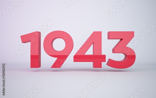 3d rendering red year 1943 on white background