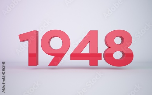3d rendering red year 1948 on white background