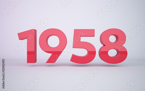 3d rendering red year 1958 on white background