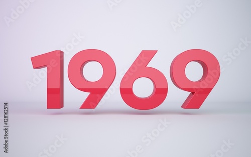 3d rendering red year 1969 on white background