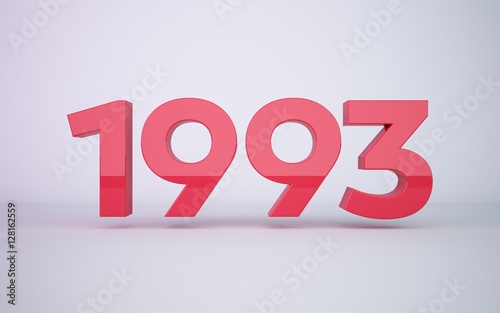 3d rendering red year 1993 on white background