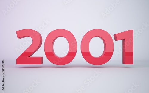 3d rendering red year 2001 on white background