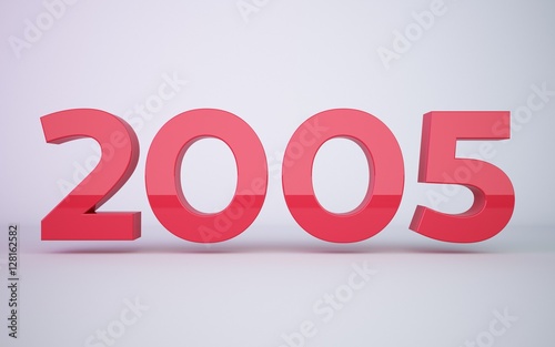 3d rendering red year 2005 on white background