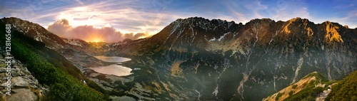 Panoramic view of the five lakes valley in tatra mountain