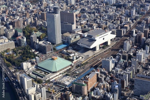 東京の両国駅付近を空撮