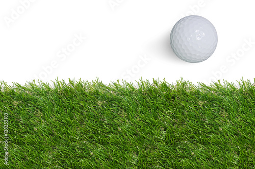 Golf ball and green grass background.