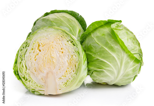 Green cabbage vegetables isolated on white