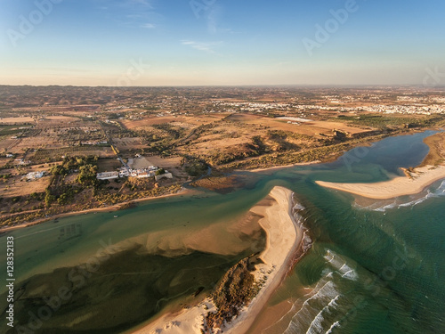 Aerial. Amazing view from the sky, village Cacela Velha and Ria Formosa.