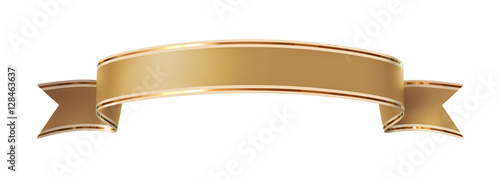 Curled golden ribbon banner with gold border - arc up and wavy ends