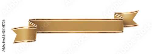 Curled golden ribbon banner with gold border - straight and wavy ends - front and back