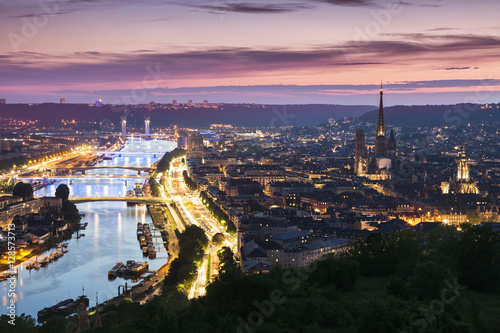 Panorama of Rouen at sunset