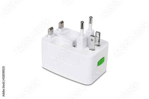 Universal travel adapter plug isolated on white with clipping path.