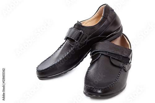 Shoes for men black leather on white background.