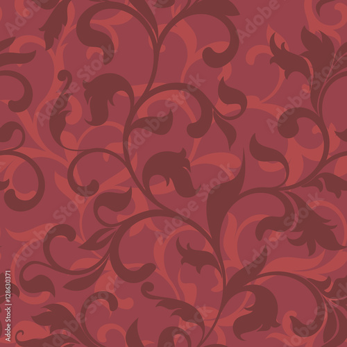 Seamless pattern with floral tracery on a red background