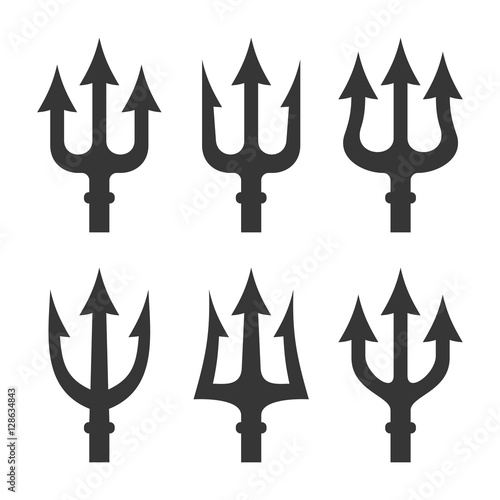 Trident Silhouette Set on White Background. Vector