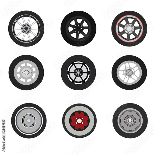 Retro cars classic and sport cars wheel set vector illustration