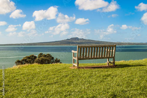Green landscape with Rangitoto volcano, view from Devonport, Auckland, New Zealand