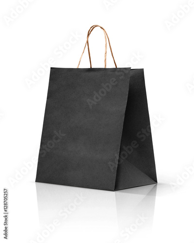 black paper kraft shopping bag isolated on white background