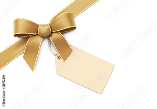 Golden ribbon with bow and blank tag - corner