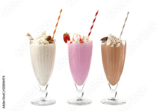 Delicious milkshakes isolated on white