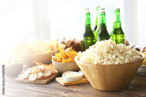 Tasty snacks and beer for football party