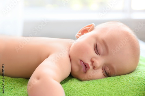 Close up view of cute sleeping baby