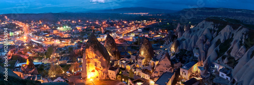 Panorama of open-air museum with illumination in the night, Gor