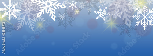 snowflakes banner on blue gradient background 