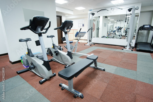 Interior of a fitness hall with fitness equipment