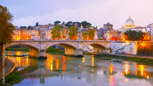 The bridges over River Tiber in Rome in the evening