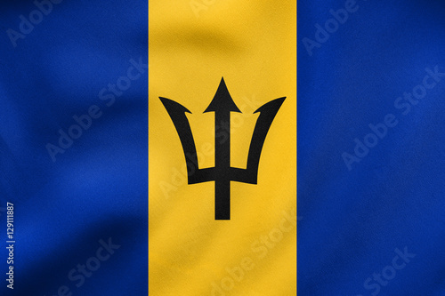 Flag of Barbados waving, real fabric texture