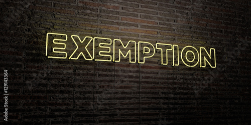 EXEMPTION -Realistic Neon Sign on Brick Wall background - 3D rendered royalty free stock image. Can be used for online banner ads and direct mailers..