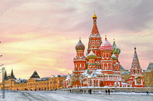 Moscow,Russia,Red square,view of St. Basil's Cathedral in winter