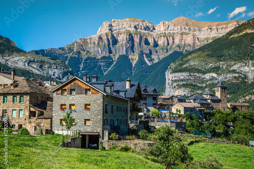 Torla town in Ordesa National pakr in the spanish pyrenees.