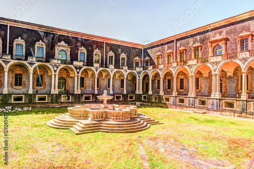 Cloister of the Benedictine Monastery of San Nicolo l'Arena in Catania, Sicily, Italy, - a jewel of the late Sicilian Baroque style.