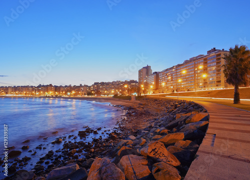 Uruguay, Montevideo, Twilight view of the Pocitos Coast on the River Plate.