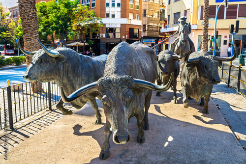 Statue of bulls near the Plaza de Toros in Alicante, Spain