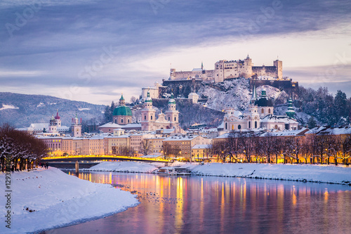 Classic view of Salzburg at Christmas time in winter, Austria