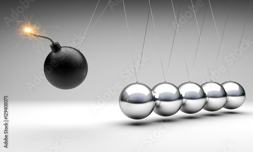  newton pendulum ball triggered bomb, danger risk. creativity business concept. time
