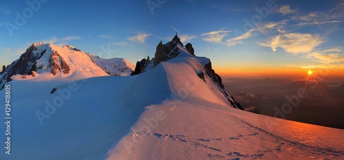 Mountain sunset and snow Chamonix
