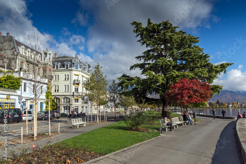 VEVEY, SWITZERLAND - 29 OCTOBER 2015 : Landscape of Embankment, Vevey, canton of Vaud, Switzerland