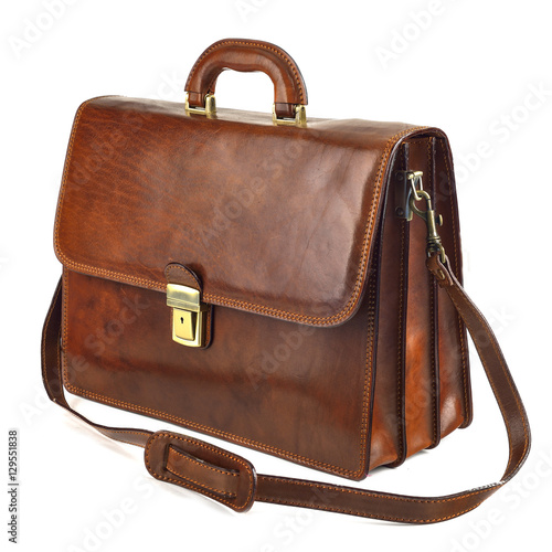  Brown elegant, modern leather briefcase with Professional Style isolated on white background 