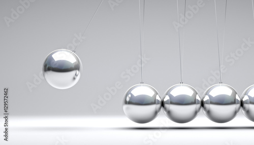  3d image of a classic newton cradle pendulum. nobody around. business concept and flowing time.