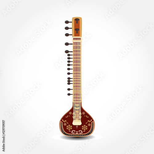 Vector illustration of sitar isolated on white background.