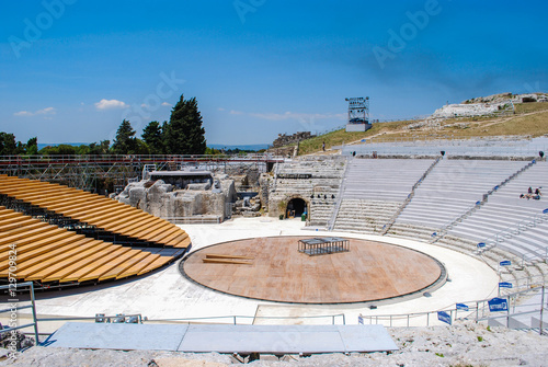 View of the greek theater prepared for classical performances in Syracuse. Sicily
