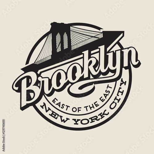 Brooklyn New York City vintage typography t-shirt, poster, printing design. Brooklyn Bridge.