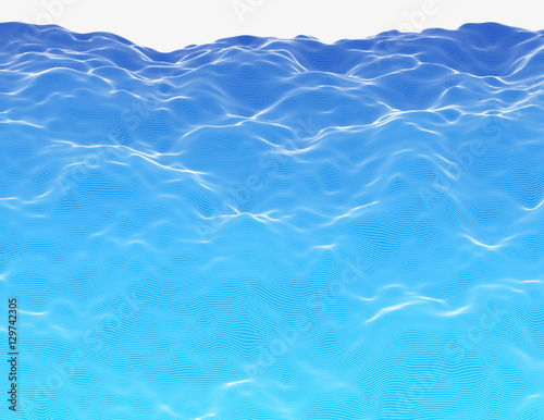Linear colorful procedural water surface. Striped digital extraterrestrial liquid structure. Trendy wireframe cybernetic waves. Modern illustration for a background. Element of design.