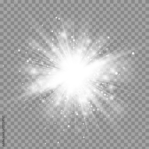 Vector magic white rays glow light effect isolated on transparent background. Christmas design element. Star burst with sparkles