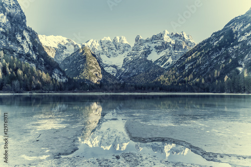 Vintage Landscape with Lake and Mountain