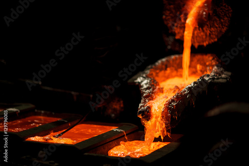 Molten metal at aluminium foundry. Master alloys